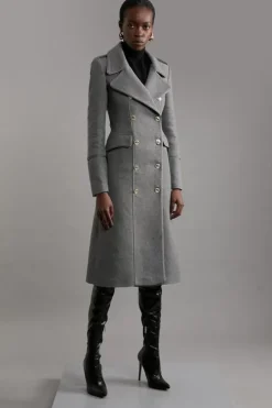 Italian Wool Mix Double Breasted Military Midi Coat