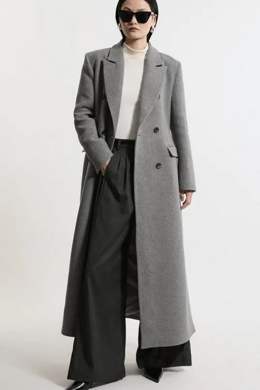 Italian Wool Mix Maxi Double Breasted Tailored Coat