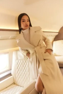 Italian Wool Oversized Cable Effect Wrap Belted Coat