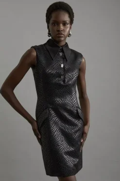 Jacquard Tailored Mini Shirt Dress