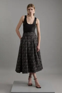 Jacquard Tailored Prom Midi Skirt