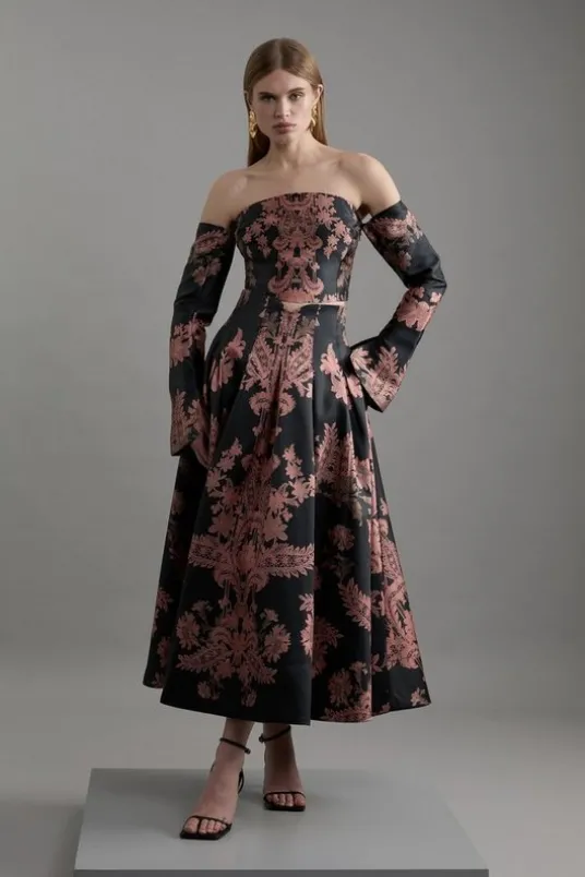 Jacquard Woven Floral Maxi Skirt