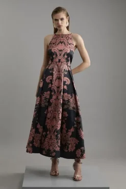 Jacquard Woven Floral Maxi Dress