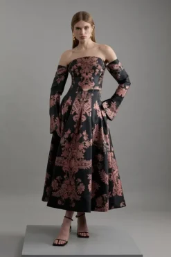 Jacquard Woven Floral Top & Maxi Skirt Set