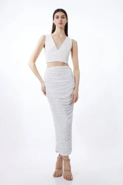 Jersey Crepe Embellished Midi Skirt