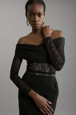Lace And Jersey Crepe Off The Shoulder Bodysuit