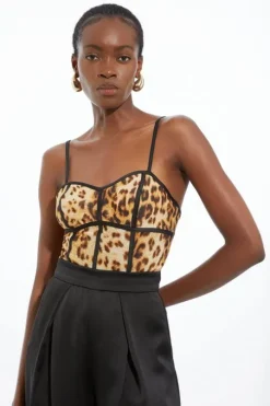 Lace Detail Power Mesh Jersey Strappy Bodysuit