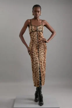 Lace Detail Power Mesh Jersey Maxi Dress