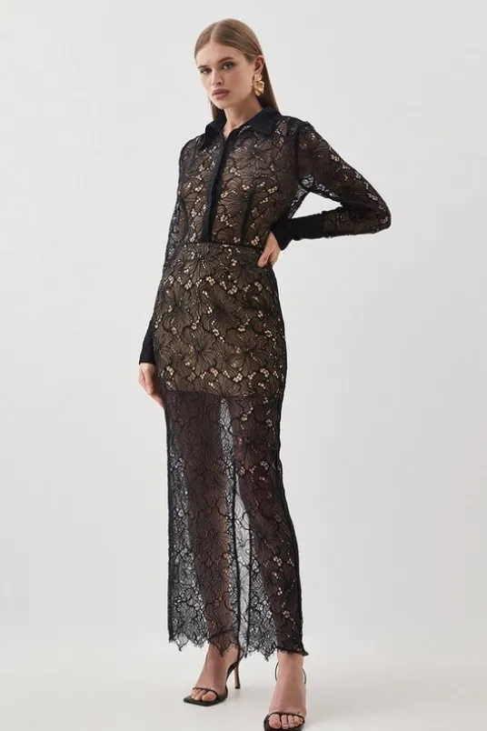 Lace Woven Midi Skirt