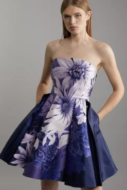 Large Scale Floral Print Woven Prom Mini Dress