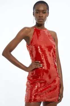 Layered Sequin Open Back Woven Mini Dress