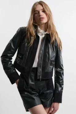 Leather & Suede Mix Snaffle Trim Tailored Jacket