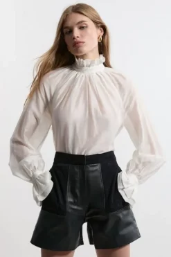 Leather & Suede Mix Tailored Shorts