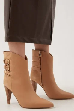 Leather And Suede Cone Heel Buckle Boot
