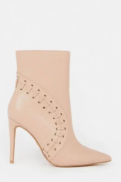 Leather And Suede Eyelet Heeled Boot