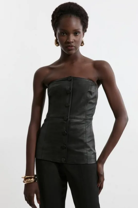 Leather Button Front Corest Top