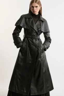 Leather Cape Detail Trench Coat