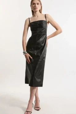 Leather Clean Minimal Strappy Pencil Dress