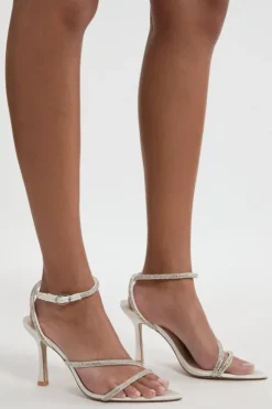 Leather Diamante Detail Strappy Heel