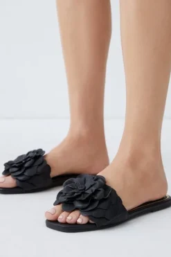 Leather Floral Flat Sandal
