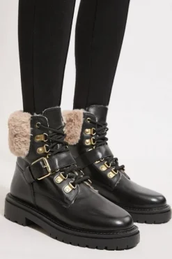 Leather Fur Lined Chunky Lace Up Worker Boot