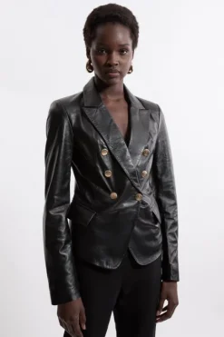 Leather Gold Button Blazer