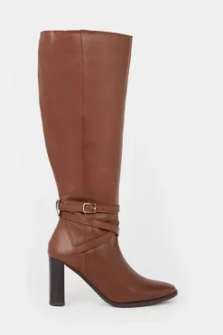 Leather Heeled Buckle Detail Knee High