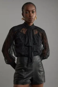 Leather Notch Detail Mini Shorts