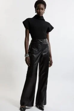 Leather Patch Pocket Dress Pants