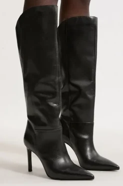 Leather Pointed High Heel Western Boot