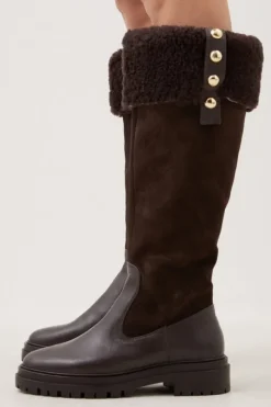 Leather Shearing Knee High Boot