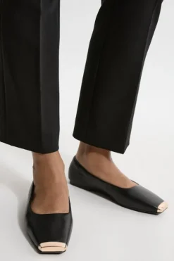 Leather Square Toe Ballerina With Metal Toe Cap