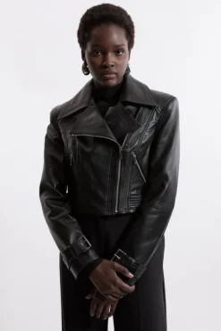 Leather Structured Micro Moto Jacket