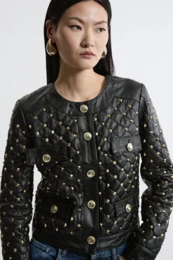Leather Studded Quilted Trophy Jacket