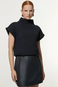 Leather Twist Detail A Line Mini Skirt