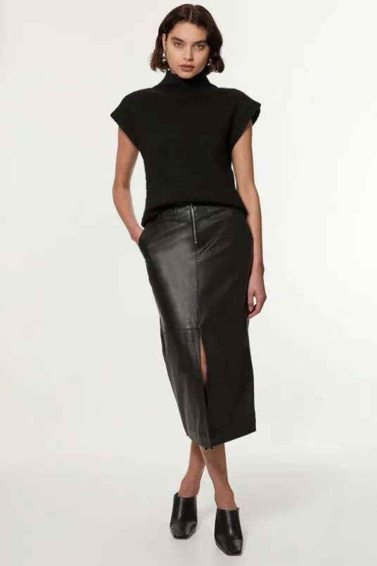 Leather Zip Detail Pencil Skirt