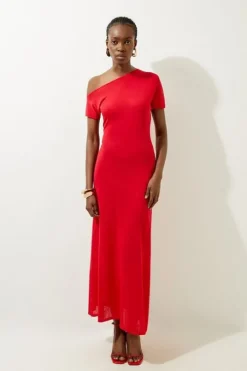 Light Weight Summer Knit Midaxi Dress With Woven Slip