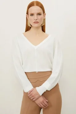 Lightweight Knitted V Neck Long Sleeve Sweater