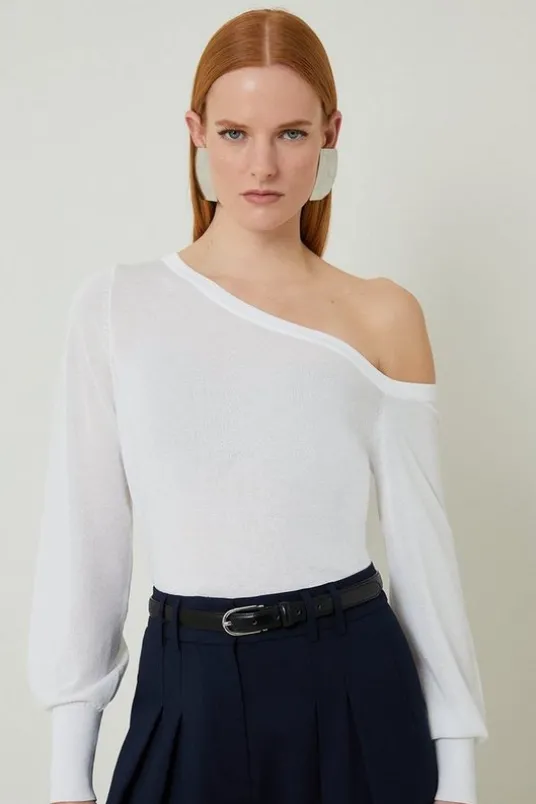 Lightweight Viscose Blend Summer Knit Off Shoulder Top