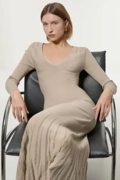 Long Sleeve Sheer Skirt Midaxi Knit Dress