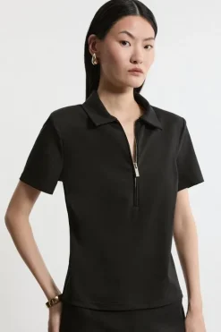 Luxe Ponte Jersey Polo Shirt