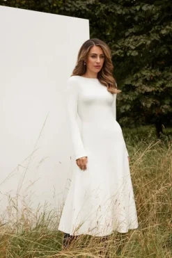 Lydia Millen Compact Knit Wool Look Full Skirt Midi Dress