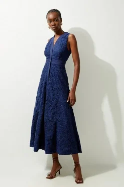 Lydia Millen Cut Work Cotton Sateen Woven Halter Dress