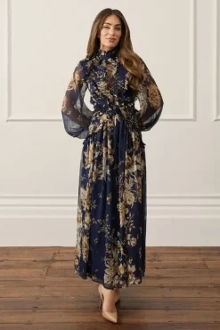 Lydia Millen Floral Ruffle Chiffon Maxi Dress