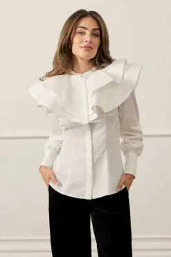 Lydia Millen High Neck Ruffle Woven Cotton Shirt