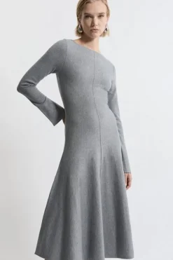 Lydia Millen Petite Compact Knit Wool Look Full Skirt Midi Dress