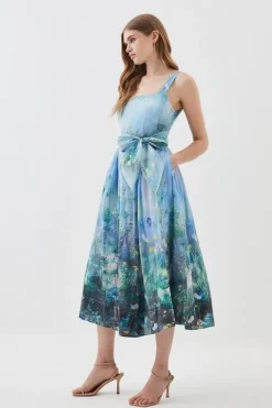 Lydia Millen Petite Cotton Scenic Floral Strappy Midi Dress