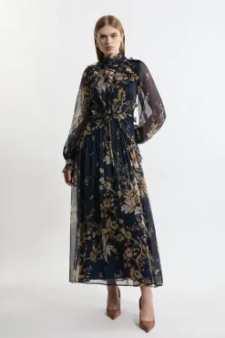 Lydia Millen Petite Floral Ruffle Chiffon Maxi Dress