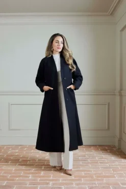 Lydia Millen Petite Premium Italian Manteco Wool Rounded Sleeve Skirted Tailored Midaxi Coat