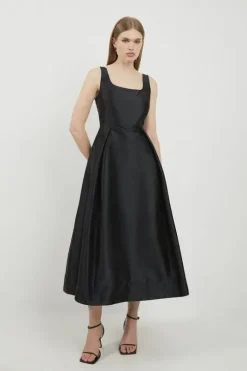 Lydia Millen Petite Taffeta Full Skirt Tailored Midi Dress